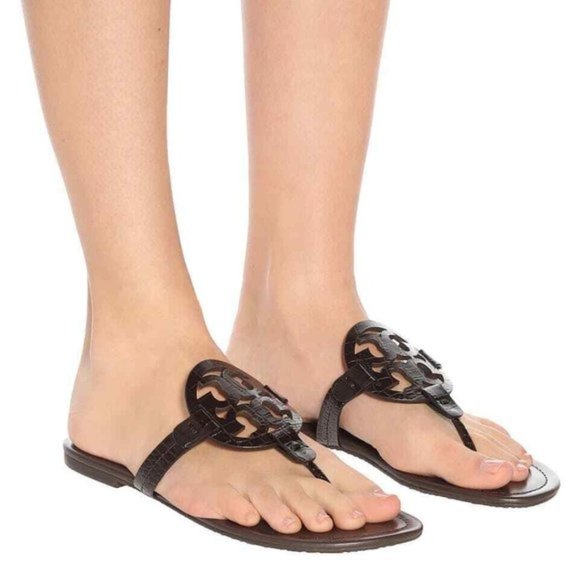 Tory Burch Shoes - TORY BURCH Coconut Brown Croc Embossed Miller Sandals Size 9M